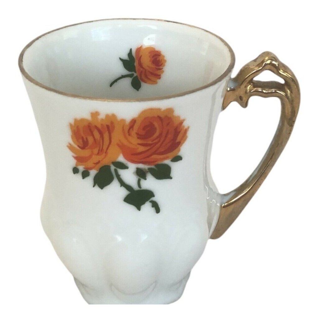Royal‎ Crown 3” Teacup Orange Roses Inside & Out Gold Handle Decorative Collect
